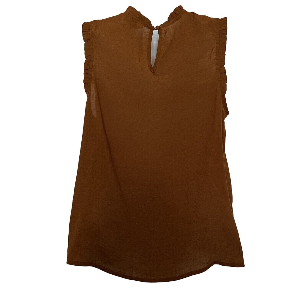 🌵 Nanette Lepore Women's Brown Smocked Sleeveless Ruffled Keyhole Top - Small - Picture 4 of 7